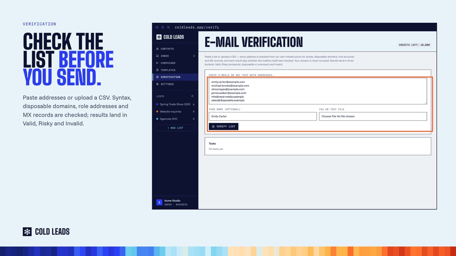 Check a list for syntax, disposable domains, role addresses and MX records